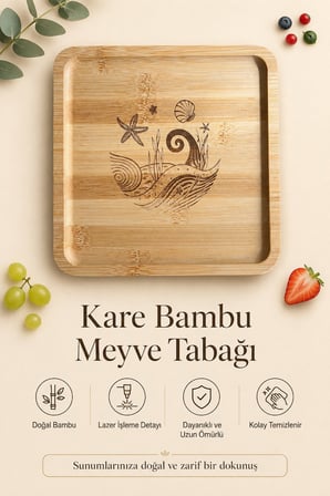Fly Life Deniz Esintisi 20x20 cm Doğal Bambu Meyve ve Sunum Tabağı