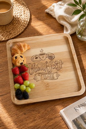 Fly Life Breakfast Time 20x20 cm Doğal Bambu Kahvaltı ve Sunum Tabağı