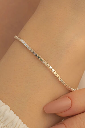 Kadın Gümüş Bileklik - 925 Ayar 2mm Küp Zincir Gümüş Bileklik