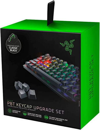 Razer PBT Tuş Seti Mekanik ve Optik Klavyeler için Klavye Yükseltme Seti (Arka Işık Uyumluluğu, Üstün PBT Malzemesi) Siyah