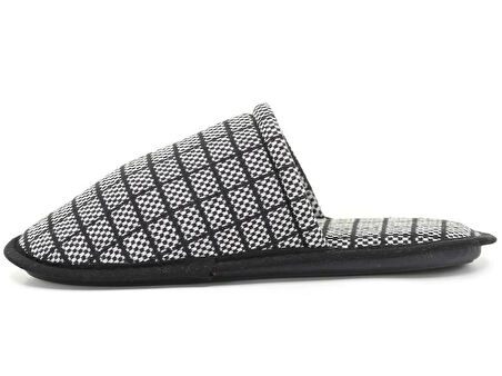 Rahat Taban Kumaş Nakışlı Çanak Erkek Ev içi Terlik Ekose Gri Tarzauris