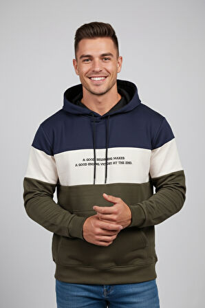 DeepSEA Erkek Lacivert Dar Kesim Süet Kumaş Sweatshirt – Kapüşonlu & Şık Tasarım Sweatshirt 2608510