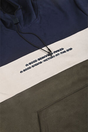 DeepSEA Erkek Lacivert Dar Kesim Süet Kumaş Sweatshirt – Kapüşonlu & Şık Tasarım Sweatshirt 2608510