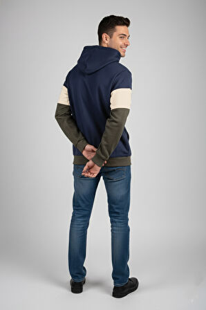 DeepSEA Erkek Lacivert Dar Kesim Süet Kumaş Sweatshirt – Kapüşonlu & Şık Tasarım Sweatshirt 2608510