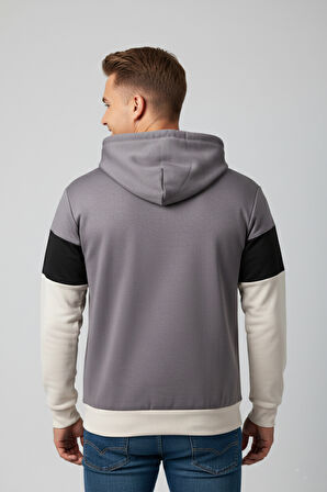 DeepSEA Erkek Gri Dar Kesim Süet Kumaş Sweatshirt – Kapüşonlu & Şık Tasarım Sweatshirt 2608510
