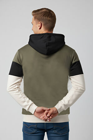 DeepSEA Erkek Haki Dar Kesim Süet Kumaş Sweatshirt – Kapüşonlu & Şık Tasarım Sweatshirt 2608510