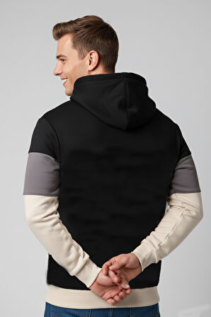 DeepSEA Erkek Siyah-Gri Dar Kesim Süet Kumaş Sweatshirt – Kapüşonlu & Şık Tasarım Sweatshirt 2608510