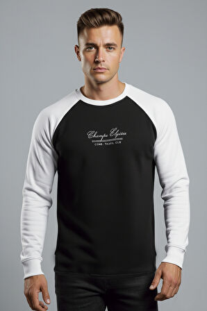 DeepSEA Erkek Siyah Fitilli Şardonlu Sweatshirt - Pamuklu, Likralı, Rahat Kalıp Sweatshirt 2601510