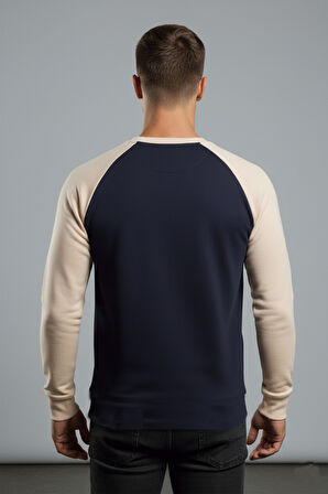 DeepSEA Erkek Lacivert Fitilli Şardonlu Sweatshirt - Pamuklu, Likralı, Rahat Kalıp Sweatshirt 2601510