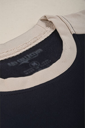 DeepSEA Erkek Lacivert Fitilli Şardonlu Sweatshirt - Pamuklu, Likralı, Rahat Kalıp Sweatshirt 2601510