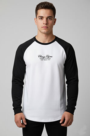 DeepSEA Erkek beyaz Fitilli Şardonlu Sweatshirt - Pamuklu, Likralı, Rahat Kalıp Sweatshirt 2601510