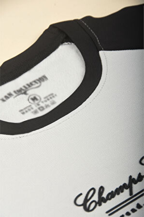 DeepSEA Erkek beyaz Fitilli Şardonlu Sweatshirt - Pamuklu, Likralı, Rahat Kalıp Sweatshirt 2601510