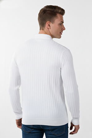 DeepSEA Erkek Beyaz Slim Fit Polo Yaka Triko Kazak - Yumuşak Dokulu Esnek ve Şık Görünüm 2605305