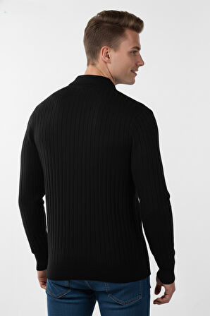 DeepSEA Erkek Siyah Slim Fit Polo Yaka Triko Kazak - Yumuşak Dokulu Esnek ve Şık Görünüm 2605305