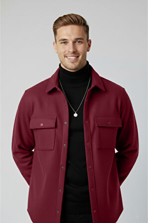 DeepSEA Erkek Bordo Kaşe Ceket Mont – Rahat Kesim Cepli Çıtçıtlı Ceket 2500559