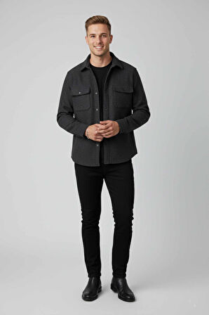 DeepSEA Erkek Füme Kaşe Ceket Mont – Rahat Kesim Cepli Çıtçıtlı Ceket 2500559