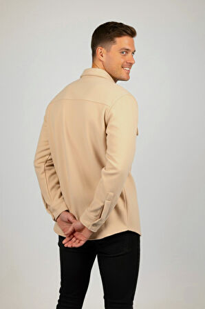 DeepSEA Erkek Bej Kaşe Ceket Mont – Rahat Kesim Cepli Çıtçıtlı Ceket 2500559