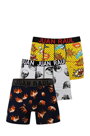  DeepSEA Erkek Çok Renkli 3’lü Desenli Boxer Seti – %95 Pamuk %5 Elastan Likralı Rahat Esnek İç Giyim 2603105