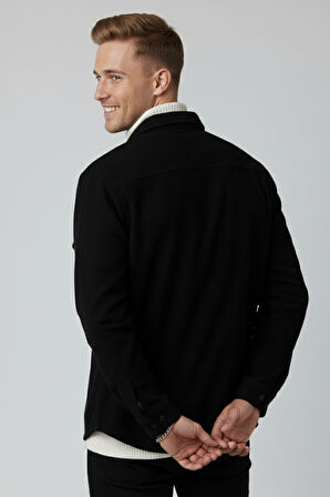 DeepSEA Siyah Cepli Likralı Kadife Kumaş Rahat Kesim Erkek Gömlek – Yumuşak Dokulu, Şık Tasarım Gömlek 2600759