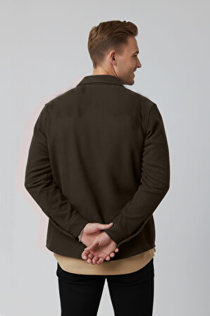 DeepSEA Kahve Cepli Likralı Kadife Kumaş Rahat Kesim Erkek Gömlek – Yumuşak Dokulu, Şık Tasarım Gömlek 2600759