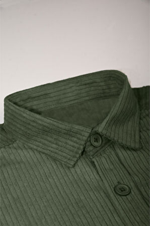 DeepSEA Yeşil Cepli Likralı Kadife Kumaş Rahat Kesim Erkek Gömlek – Yumuşak Dokulu, Şık Tasarım Gömlek 2600759