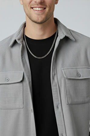 DeepSEA Gri Cepli Likralı Kadife Kumaş Rahat Kesim Erkek Gömlek – Yumuşak Dokulu, Şık Tasarım Gömlek 2600759