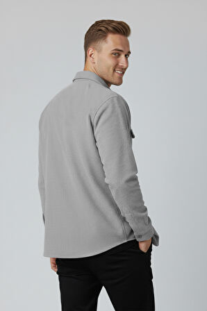 DeepSEA Gri Cepli Likralı Kadife Kumaş Rahat Kesim Erkek Gömlek – Yumuşak Dokulu, Şık Tasarım Gömlek 2600759