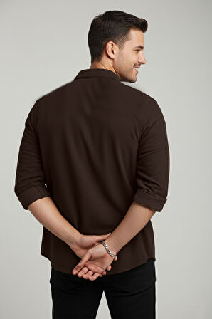 DeepSEA Erkek Kahve Kadife Fitilli Rahat Kesim Gömlek Yumuşak Dokulu Likralı Kadife Gömlek 2600758