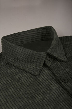 DeepSEA Erkek Yeşil Kadife Fitilli Rahat Kesim Gömlek Yumuşak Dokulu Likralı Kadife Gömlek 2600758