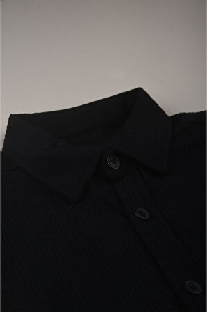 DeepSEA Erkek Siyah Kadife Fitilli Rahat Kesim Gömlek Yumuşak Dokulu Likralı Kadife Gömlek 2600758