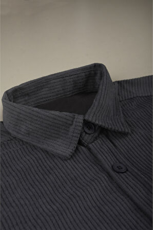 DeepSEA Erkek Füme Kadife Fitilli Rahat Kesim Gömlek Yumuşak Dokulu Likralı Kadife Gömlek 2600758