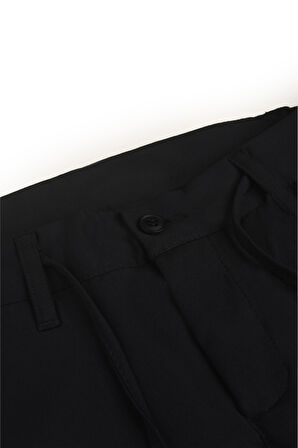 DeepSEA Erkek Siyah Esnek Kumaş Slim Fit Beli Lastikli Günlük Spor Pantolon 2601070