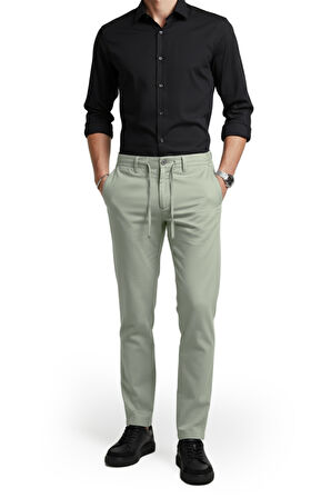 DeepSEA Erkek Açık Yeşil Esnek Kumaş Slim Fit Beli Lastikli Günlük Spor Pantolon 2601070