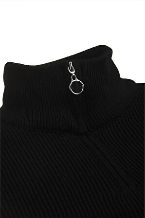 DeepSEA Erkek Siyah Yarım Fermuarlı Oversize Kesim Triko Kazak – %100 Pamuk, Yumuşak Dokulu Örgü Kazak 2608511