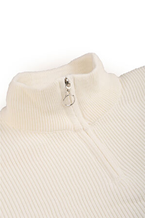 DeepSEA Erkek Ekru Yarım Fermuarlı Oversize Kesim Triko Kazak – %100 Pamuk, Yumuşak Dokulu Örgü Kazak 2608511