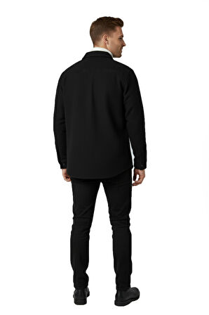 DeepSEA Erkek Siyah Likralı Rahat Kalıp Cepsiz Kaşe Ceket – Çıt Çıtlı, Esnek Şık Model Ceket 2600760