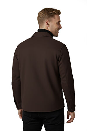 DeepSEA Erkek Kahve Likralı Rahat Kalıp Cepsiz Kaşe Ceket – Çıt Çıtlı, Esnek Şık Model Ceket 0760