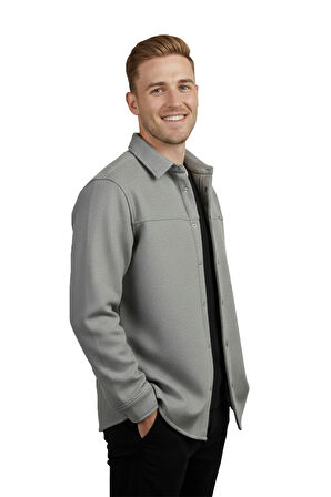 DeepSEA Erkek Gri Likralı Rahat Kalıp Cepsiz Kaşe Ceket – Çıt Çıtlı, Esnek Şık Model Ceket 2600760