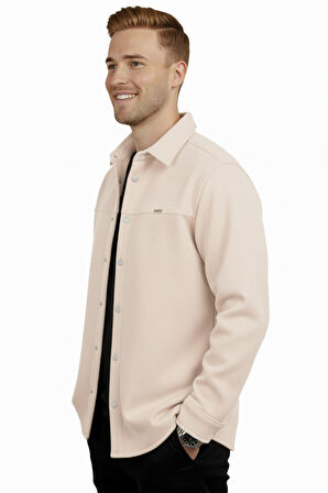 DeepSEA Erkek Krem Likralı Rahat Kalıp Cepsiz Kaşe Ceket – Çıt Çıtlı, Esnek Şık Model Ceket 2600760