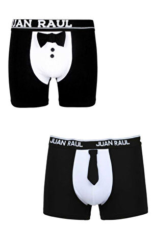 DeepSEA Erkek Siyah 2’li Smokin Baskılı Boxer Seti – Kravat & Papyon Detaylı Boxer 2603111