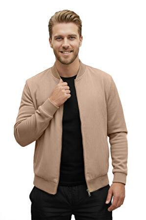 DeepSEA Erkek Vizon Dar Kesim Likralı Fermuarlı Süet Ceket – Mevsimlik İnce Premium Mont 2504334