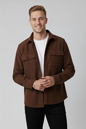 DeepSEA Kiremit Cepli Likralı Kadife Kumaş Rahat Kesim Erkek Gömlek – Yumuşak Dokulu, Şık Tasarım Gömlek 2600759