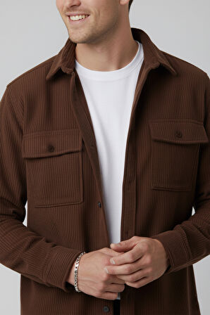 DeepSEA Kiremit Cepli Likralı Kadife Kumaş Rahat Kesim Erkek Gömlek – Yumuşak Dokulu, Şık Tasarım Gömlek 2600759