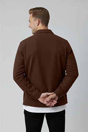 DeepSEA Kiremit Cepli Likralı Kadife Kumaş Rahat Kesim Erkek Gömlek – Yumuşak Dokulu, Şık Tasarım Gömlek 2600759