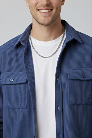 DeepSEA Mavi Cepli Likralı Kadife Kumaş Rahat Kesim Erkek Gömlek – Yumuşak Dokulu, Şık Tasarım Gömlek 2600759