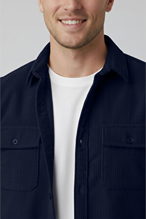 DeepSEA Lacivert Cepli Likralı Kadife Kumaş Rahat Kesim Erkek Gömlek – Yumuşak Dokulu, Şık Tasarım Gömlek 2600759