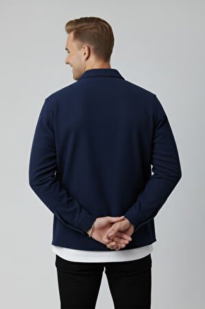 DeepSEA Lacivert Cepli Likralı Kadife Kumaş Rahat Kesim Erkek Gömlek – Yumuşak Dokulu, Şık Tasarım Gömlek 2600759