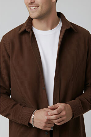 DeepSEA Erkek Kiremit Kadife Fitilli Rahat Kesim Gömlek Yumuşak Dokulu Likralı Kadife Gömlek 2600758