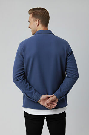 DeepSEA Erkek Mavi Kadife Fitilli Rahat Kesim Gömlek Yumuşak Dokulu Likralı Kadife Gömlek 2600758