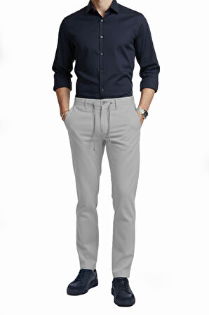 DeepSEA Erkek Gri Esnek Kumaş Slim Fit Beli Lastikli Günlük Spor Pantolon 2601070